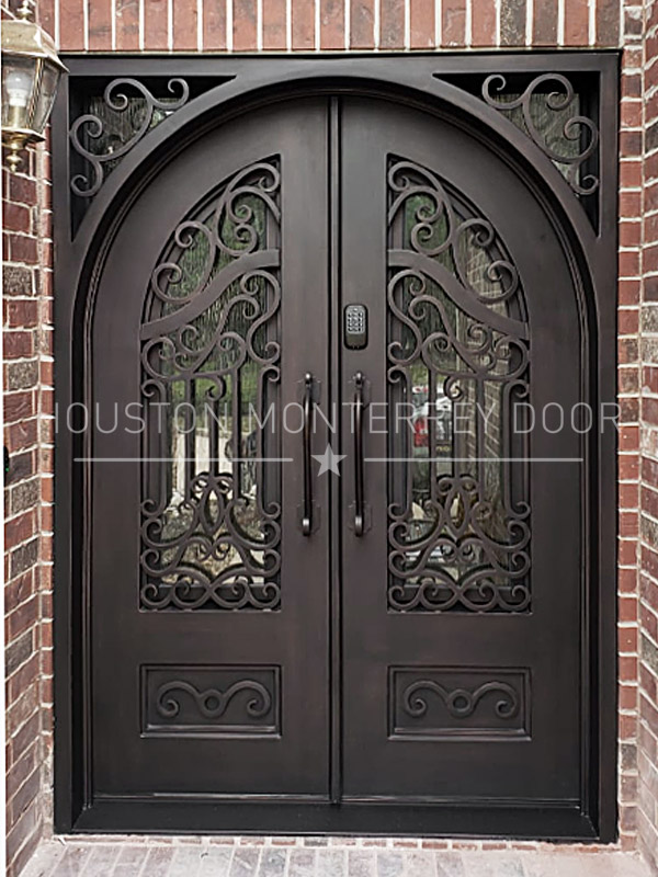 Double Wrought Iron Door, Square Jam, Full Arch, Kick Plate