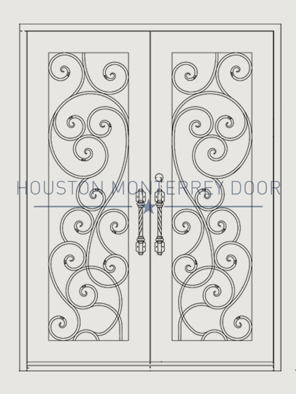 Double Wrought Iron Door, Square Door Full Glass