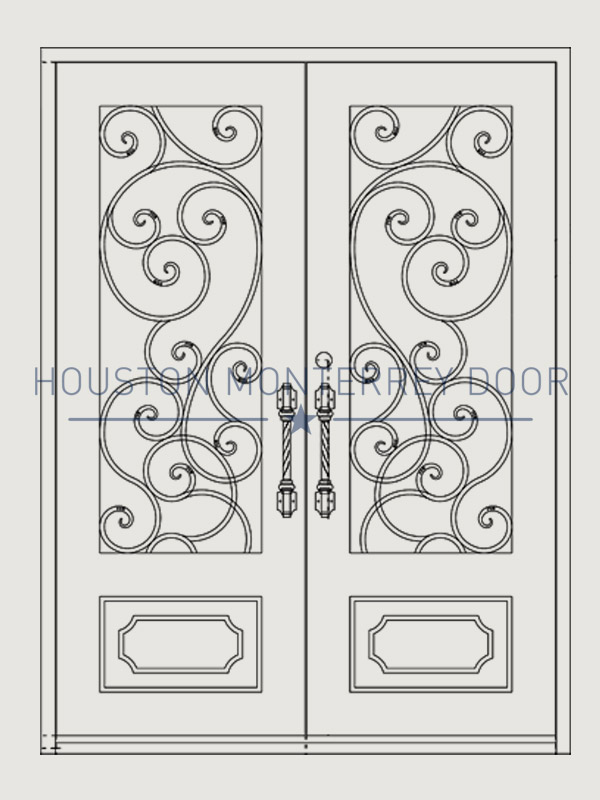 Double Wrought Iron Door, Square Door with Kick Plate