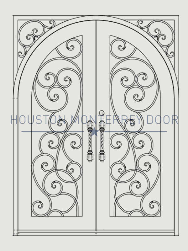 Double Wrought Iron Door, Square Jamb Full Arch Door